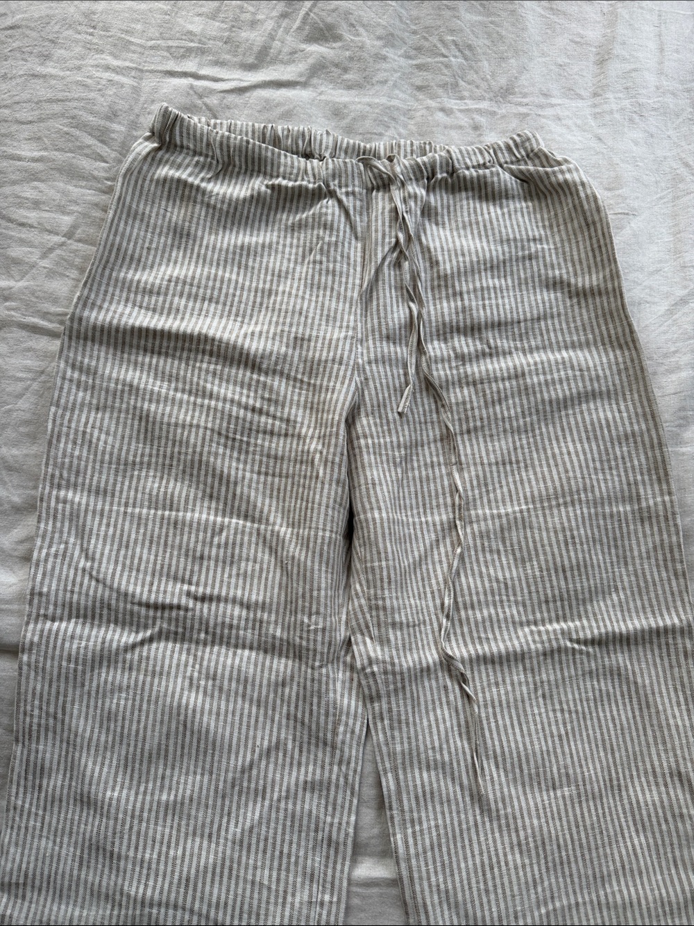 Reformation Beige and White Striped Drawstring Pants